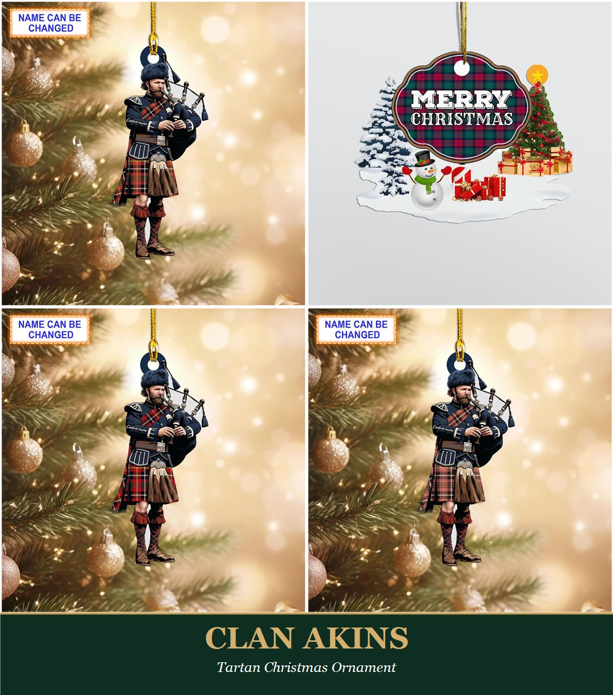 Clan Akins Tartan Christmas Ornament