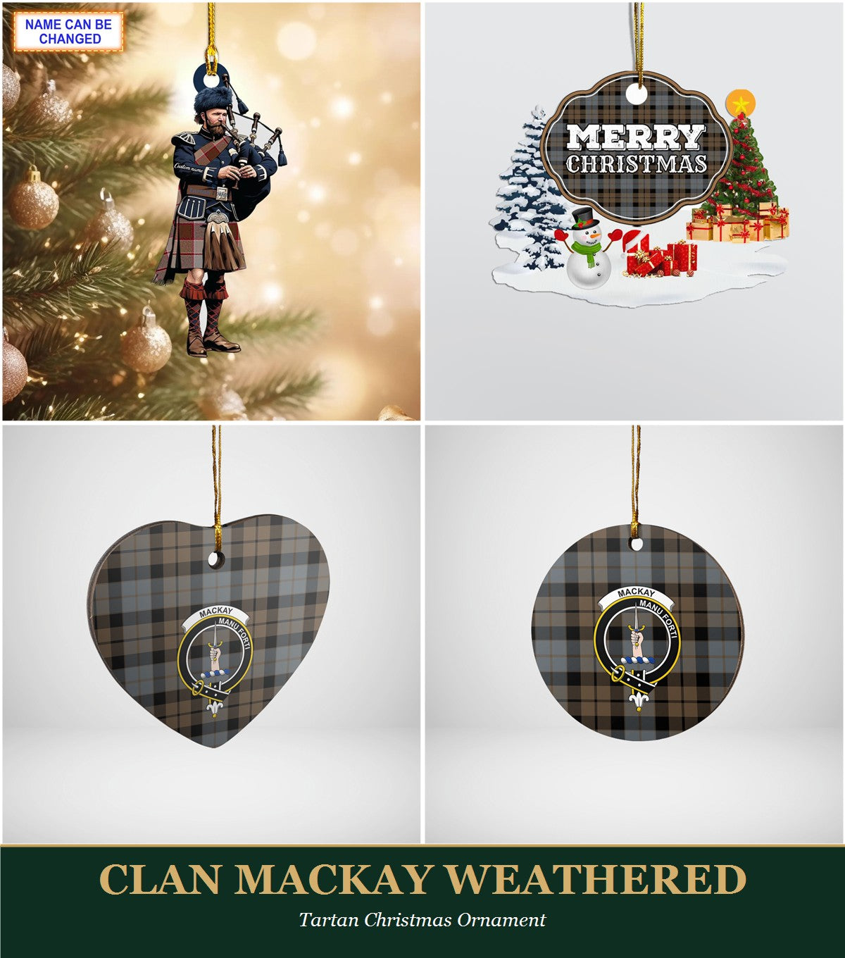 Clan MacKay Weathered Tartan Christmas Ornament