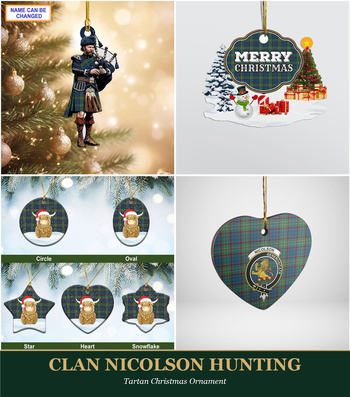 Clan Nicolson Hunting Tartan Christmas Ornament