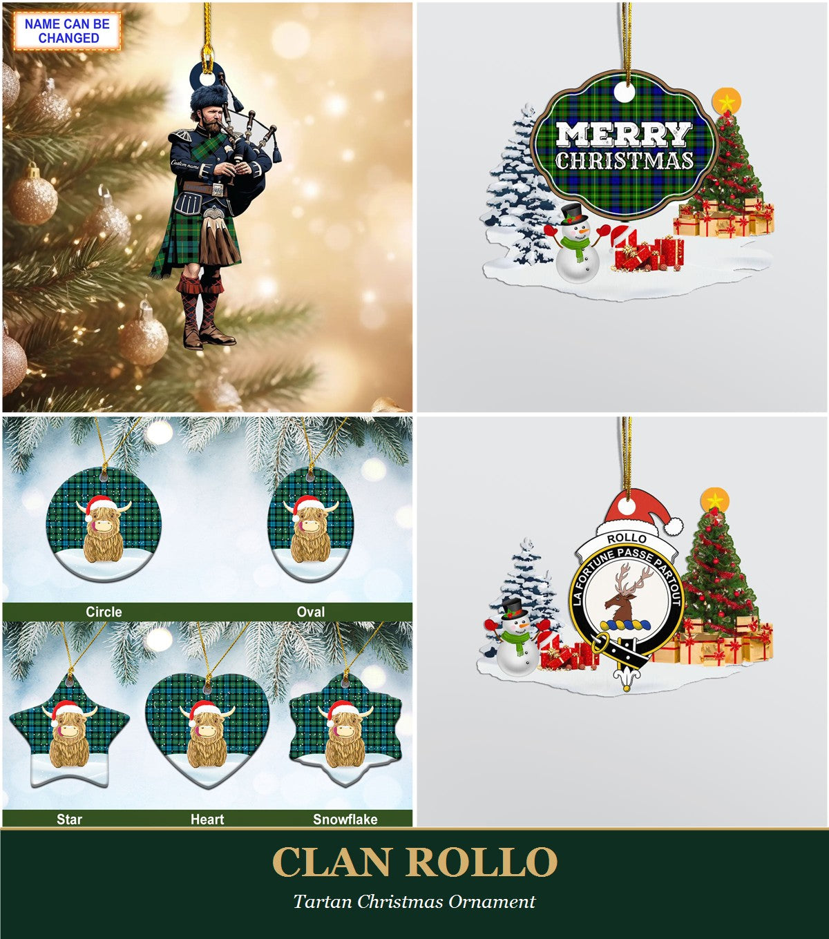 Clan Rollo Tartan Christmas Ornament
