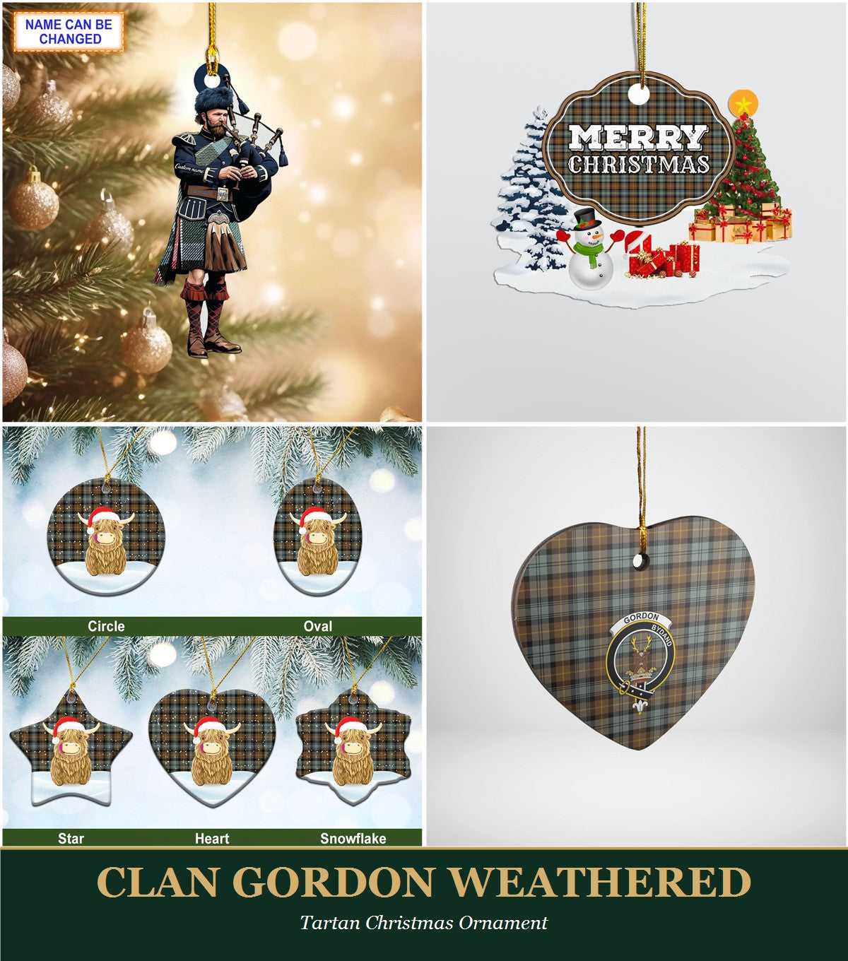 Clan Gordon Weathered Tartan Christmas Ornament