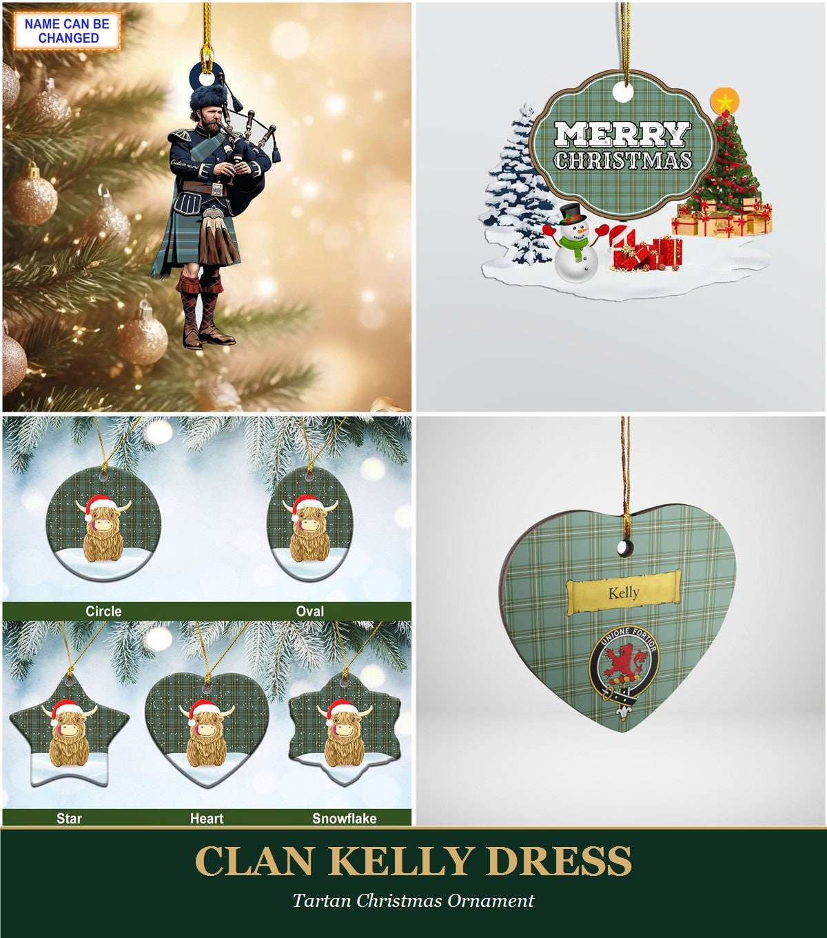 Clan Kelly Dress Tartan Christmas Ornament