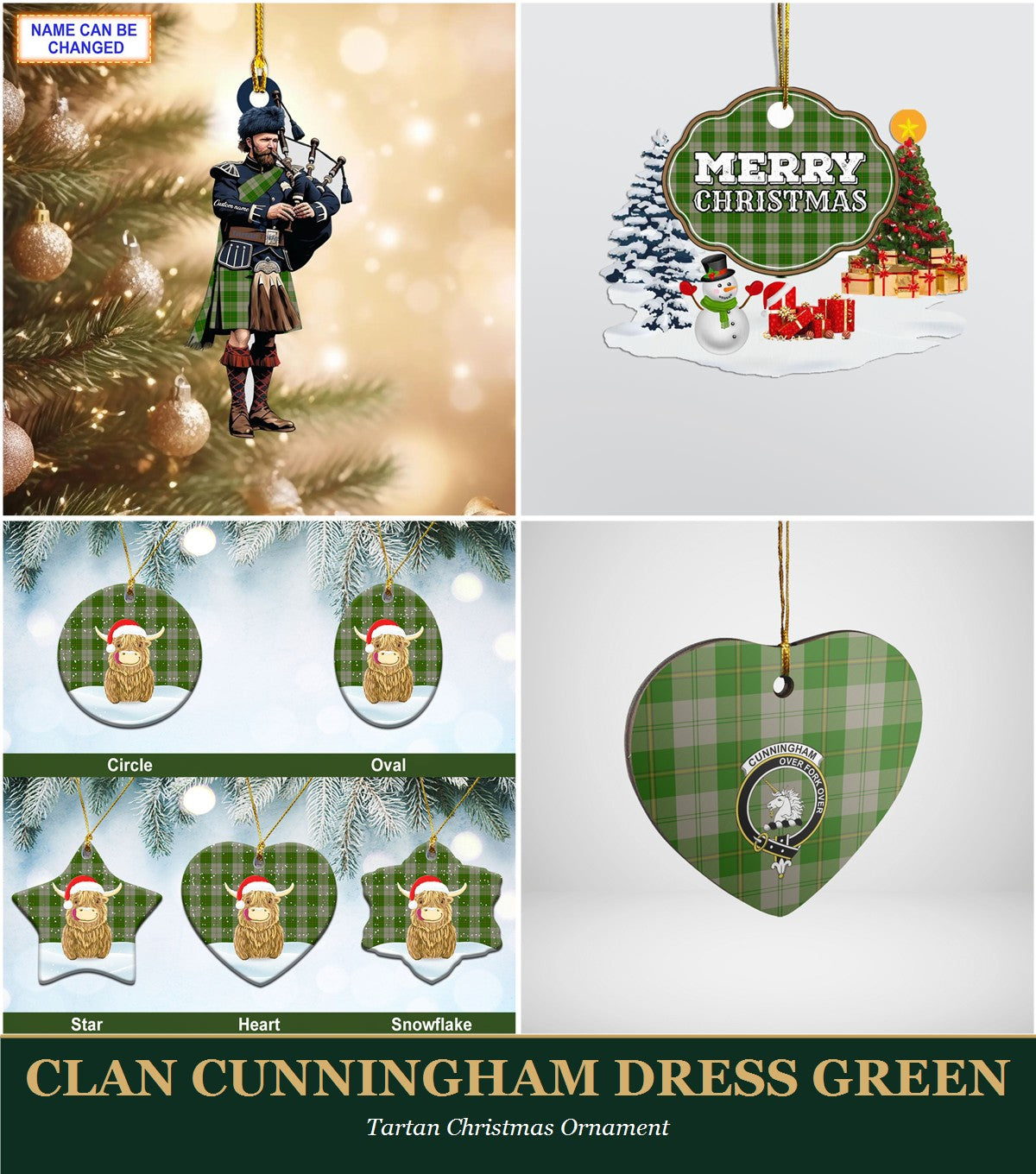 Clan Cunningham Dress Green Dancers Tartan Christmas Ornament
