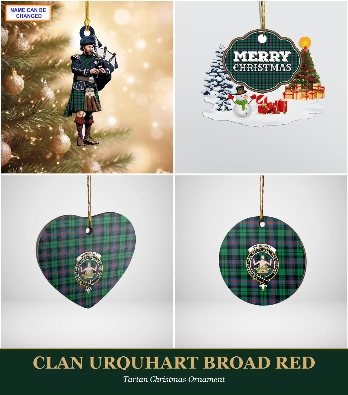 Clan Urquhart Broad Red Tartan Christmas Ornament