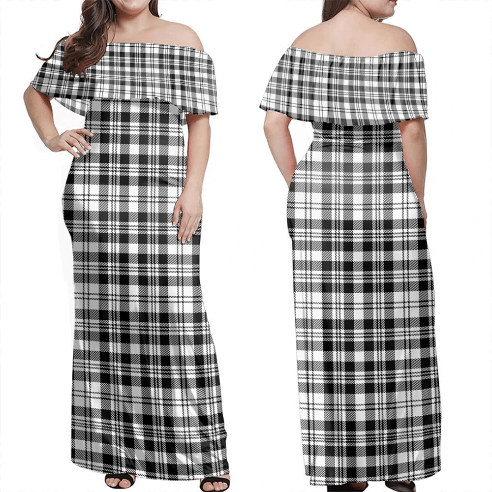 Clan Scott Black & White Modern Tartan Hawaii Dress CD36 Clan Scott (Scott Tartan) Tartan Hawaii Dress   