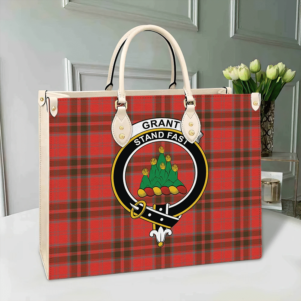 Clan Grant Weathered Tartan Crest Leather Bag HC56 Clan Grant Tartan Today   