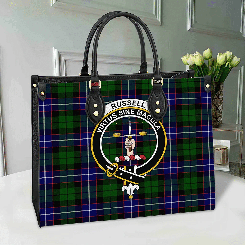 Clan Russell Modern Tartan Crest Leather Bag RA35 Clan Russell Tartan Today   