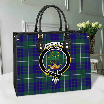 Clan Hamilton Hunting Modern Tartan Crest Leather Bag YV45