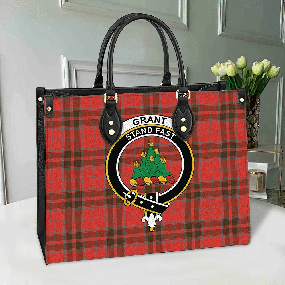 Clan Grant Weathered Tartan Crest Leather Bag HC56 Clan Grant Tartan Today   