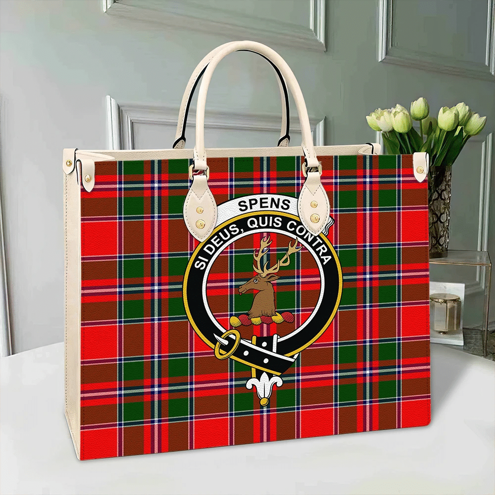 Clan Spens Modern Tartan Crest Leather Bag EB32 Clan Spens Tartan Today   