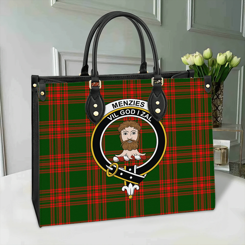 Clan Menzies Green Modern Tartan Crest Leather Bag WK15 Clan Menzies Tartan Today   