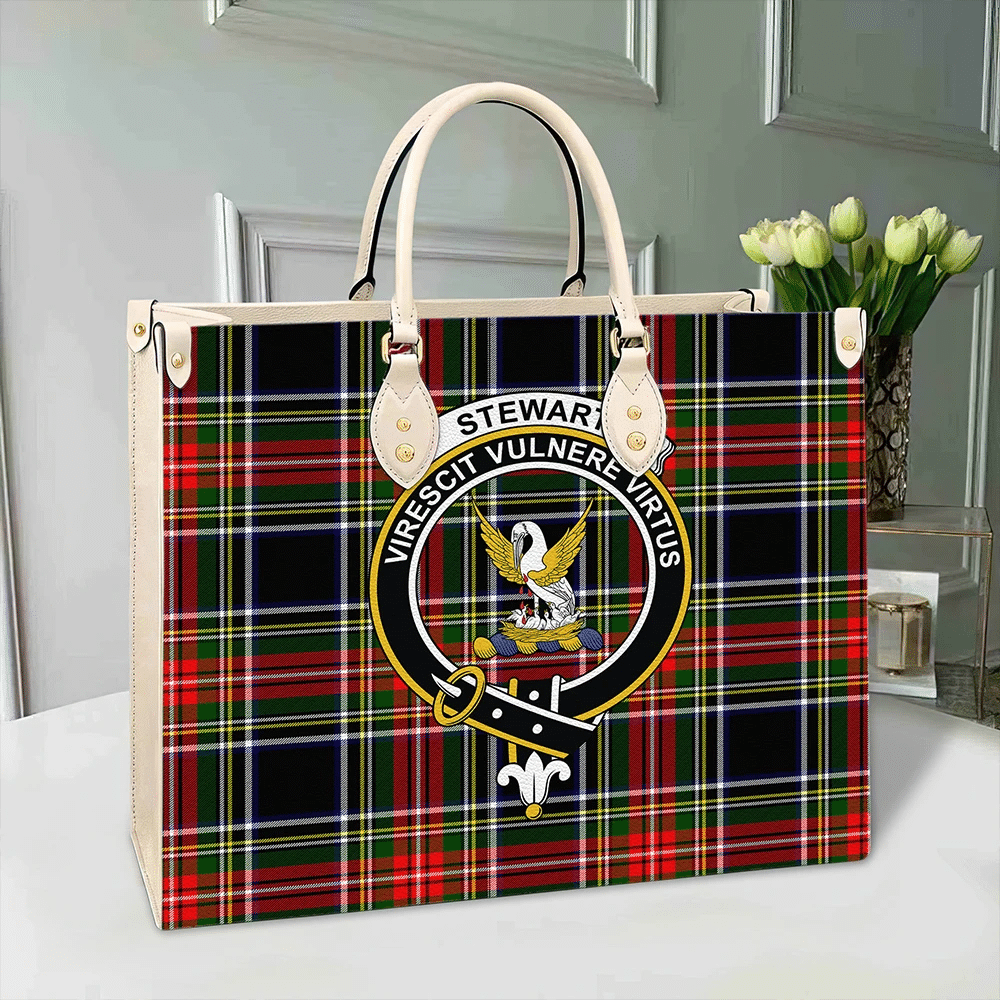 Clan Stewart Black Tartan Crest Leather Bag DN52 Clan Stewart Tartan Today   