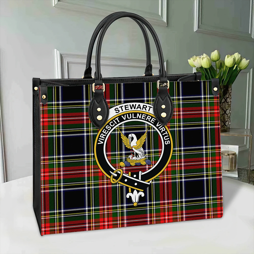 Clan Stewart Black Tartan Crest Leather Bag DN52 Clan Stewart Tartan Today   
