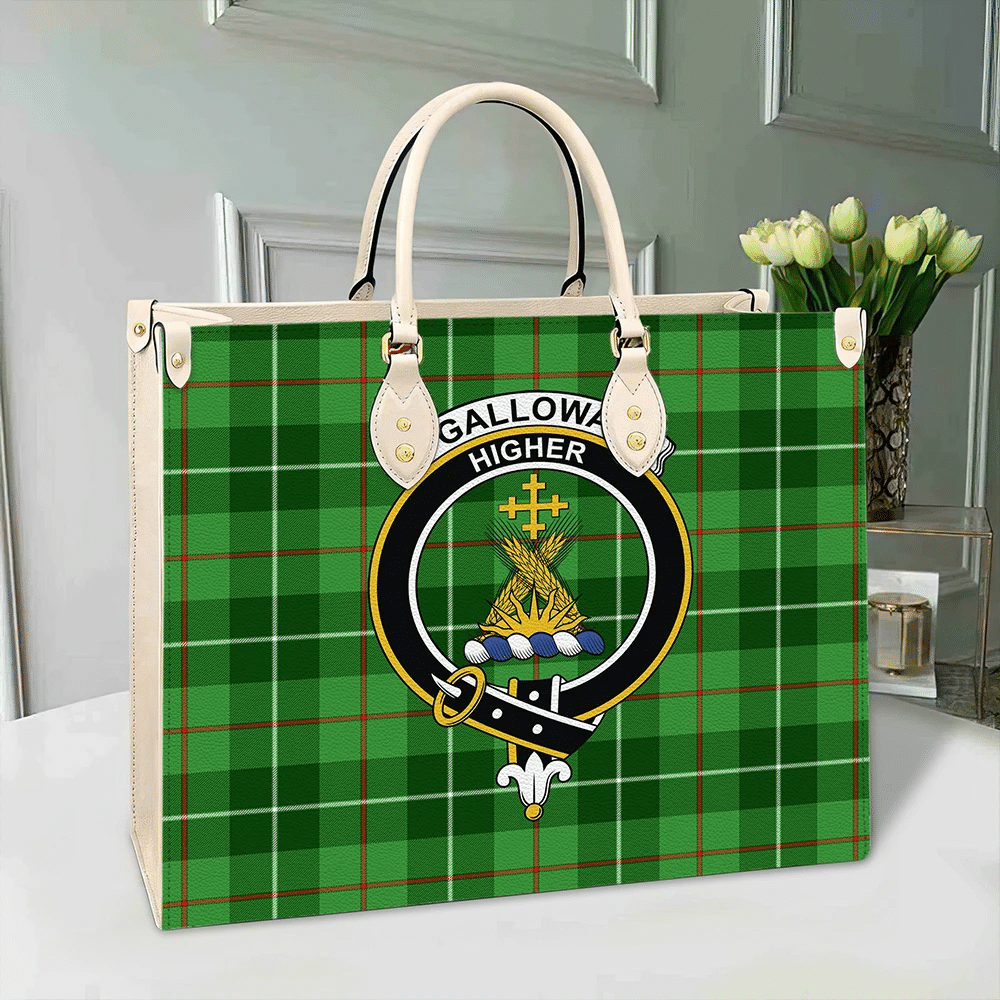 Clan Galloway District Tartan Crest Leather Bag YN68 Clan Galloway Tartan Today   