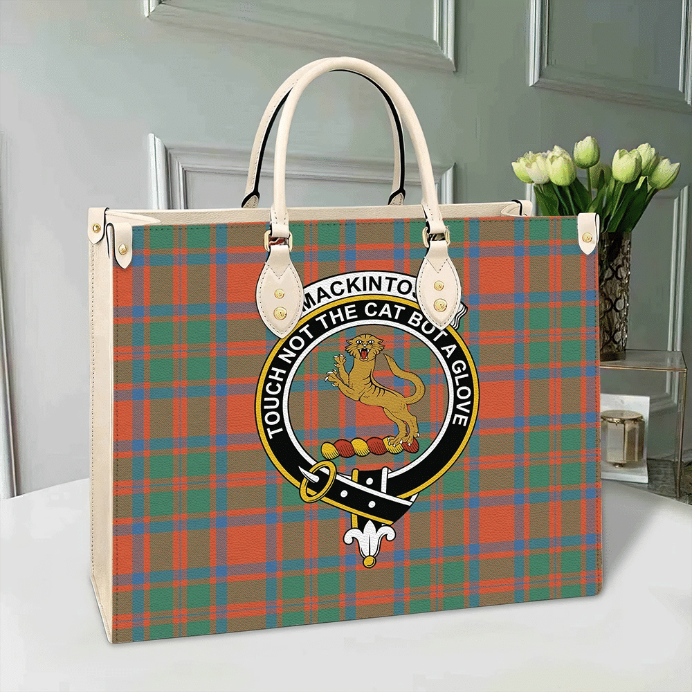Clan MacKintosh Ancient Tartan Crest Leather Bag RD74 Clan MacKintosh / MacIntosh Tartan Today   