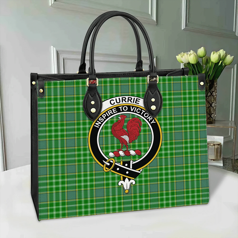 Clan Currie Tartan Crest Leather Bag VN20 Clan Currie Tartan Today   