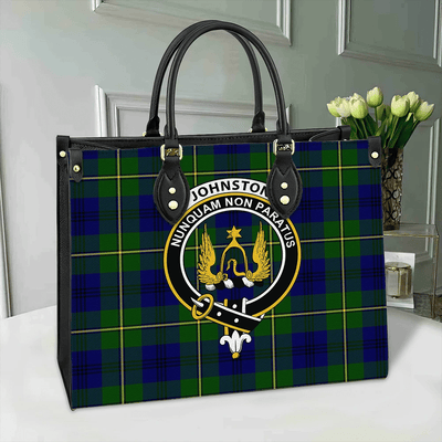 Clan Johnston Modern Tartan Crest Leather Bag VB55