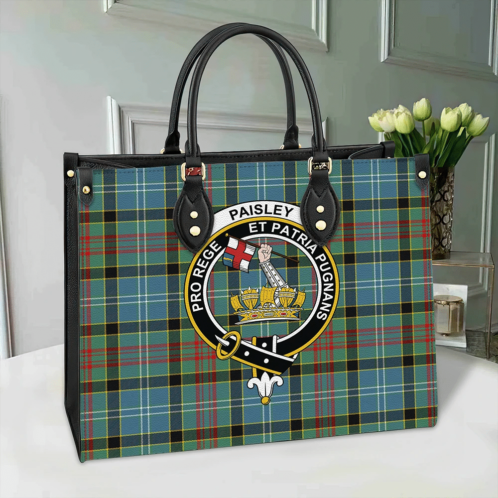 Clan Paisley District Tartan Crest Leather Bag HA22 Clan Paisley Tartan Today   