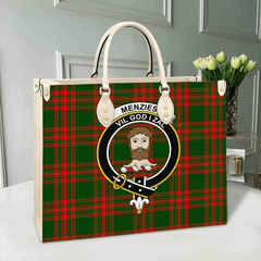Clan Menzies Green Modern Tartan Crest Leather Bag WK15 Clan Menzies Tartan Today   