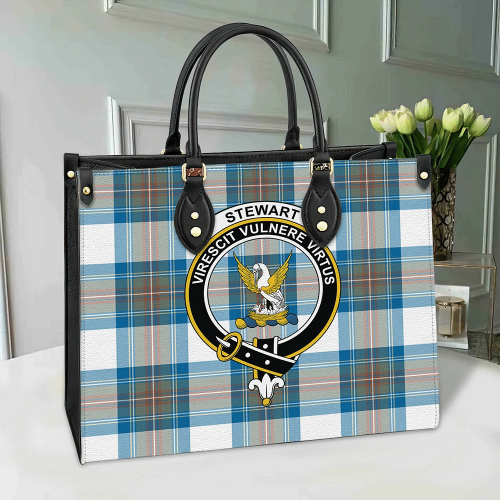 Clan Stewart Muted Blue Tartan Crest Leather Bag KQ99 Clan Stewart Tartan Today   