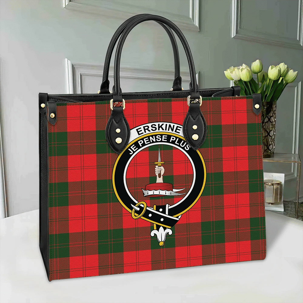 Clan Erskine Modern Tartan Crest Leather Bag KT70 Clan Erskine Tartan Today   