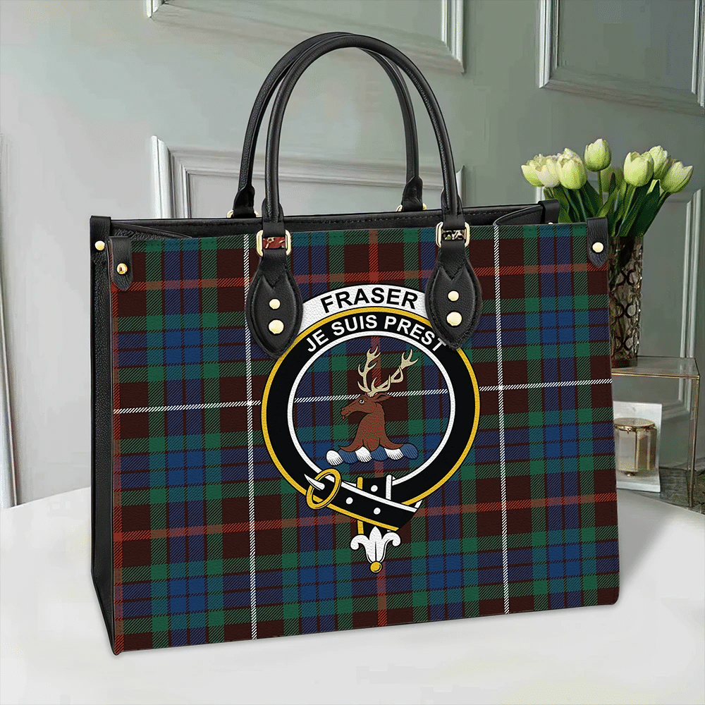 Clan Fraser Hunting Ancient Tartan Crest Leather Bag DY70 Clan Fraser Tartan Today   