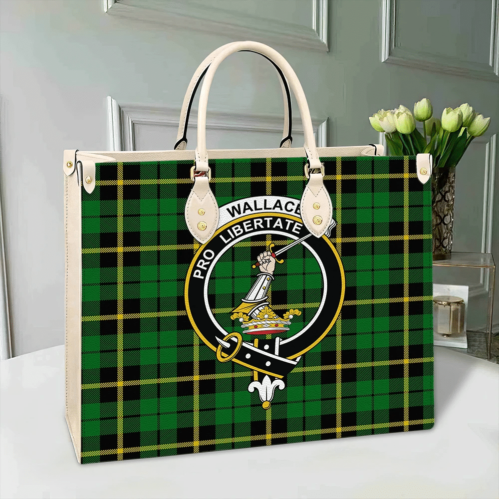Clan Wallace Hunting Green Tartan Crest Leather Bag ZZ55 Clan Wallace Tartan Today   