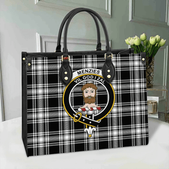Clan Menzies Black & White Modern Tartan Crest Leather Bag FO96 Clan Menzies Tartan Today   