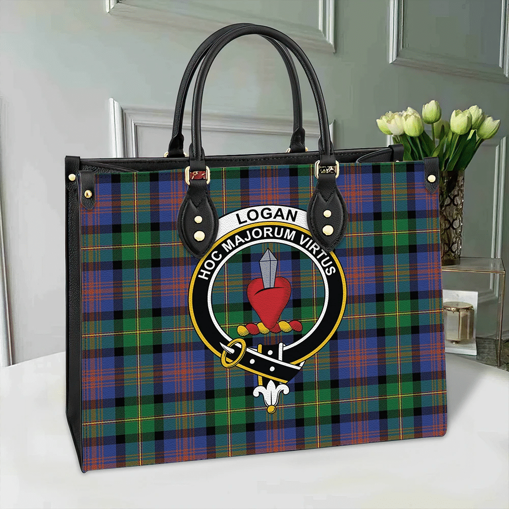 Clan Logan Ancient Tartan Crest Leather Bag GV28 Clan Logan Tartan Today   