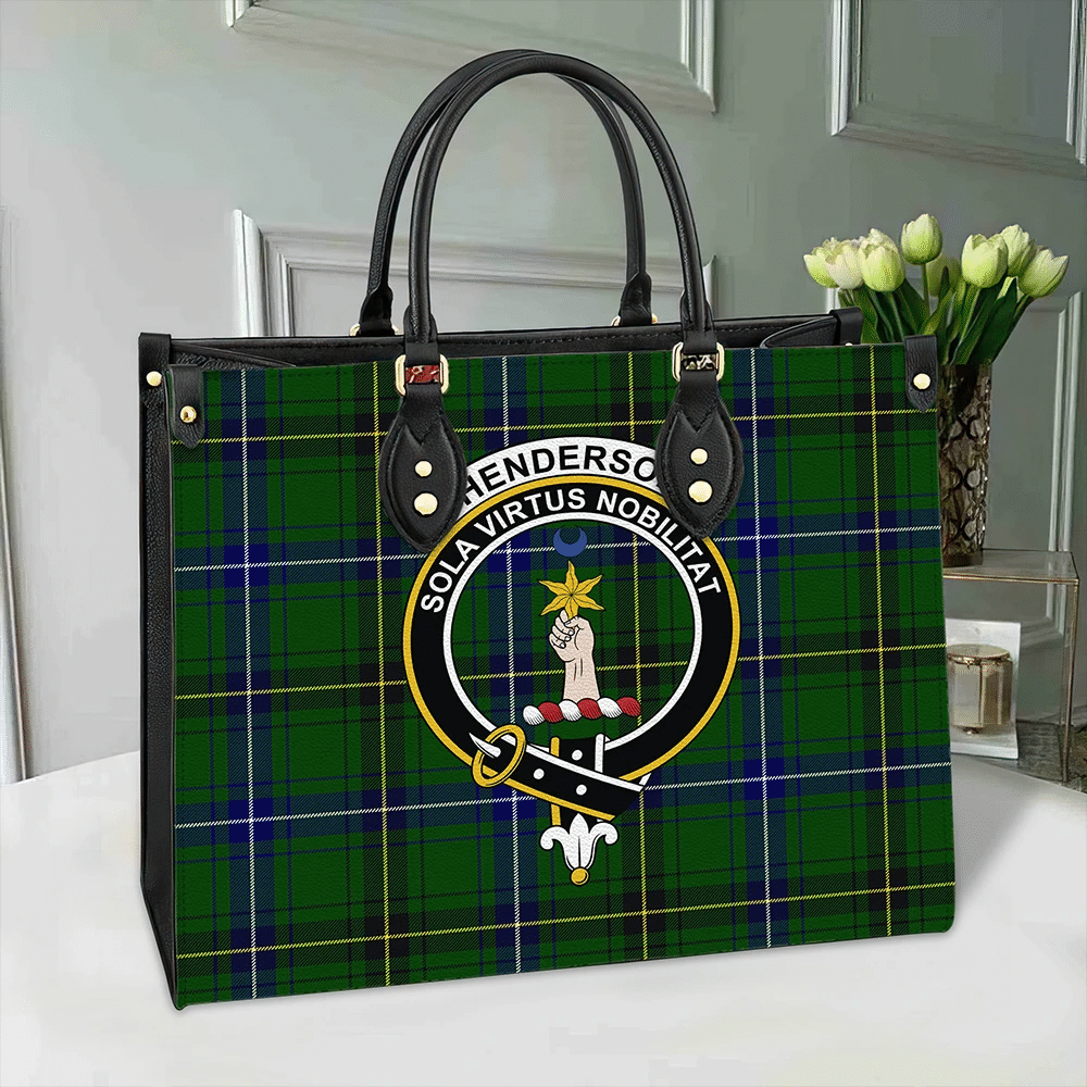 Clan Henderson Modern Tartan Crest Leather Bag EO49 Clan Henderson Tartan Today   