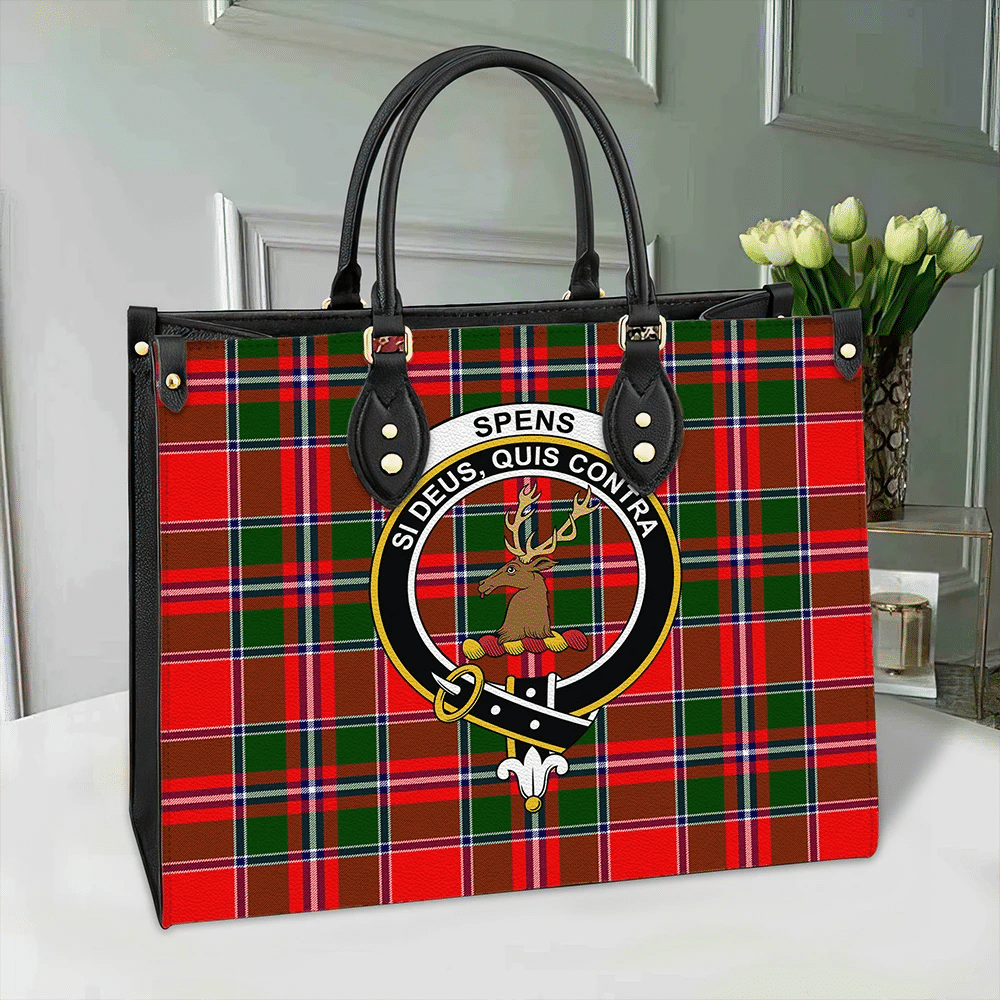 Clan Spens Modern Tartan Crest Leather Bag EB32 Clan Spens Tartan Today   