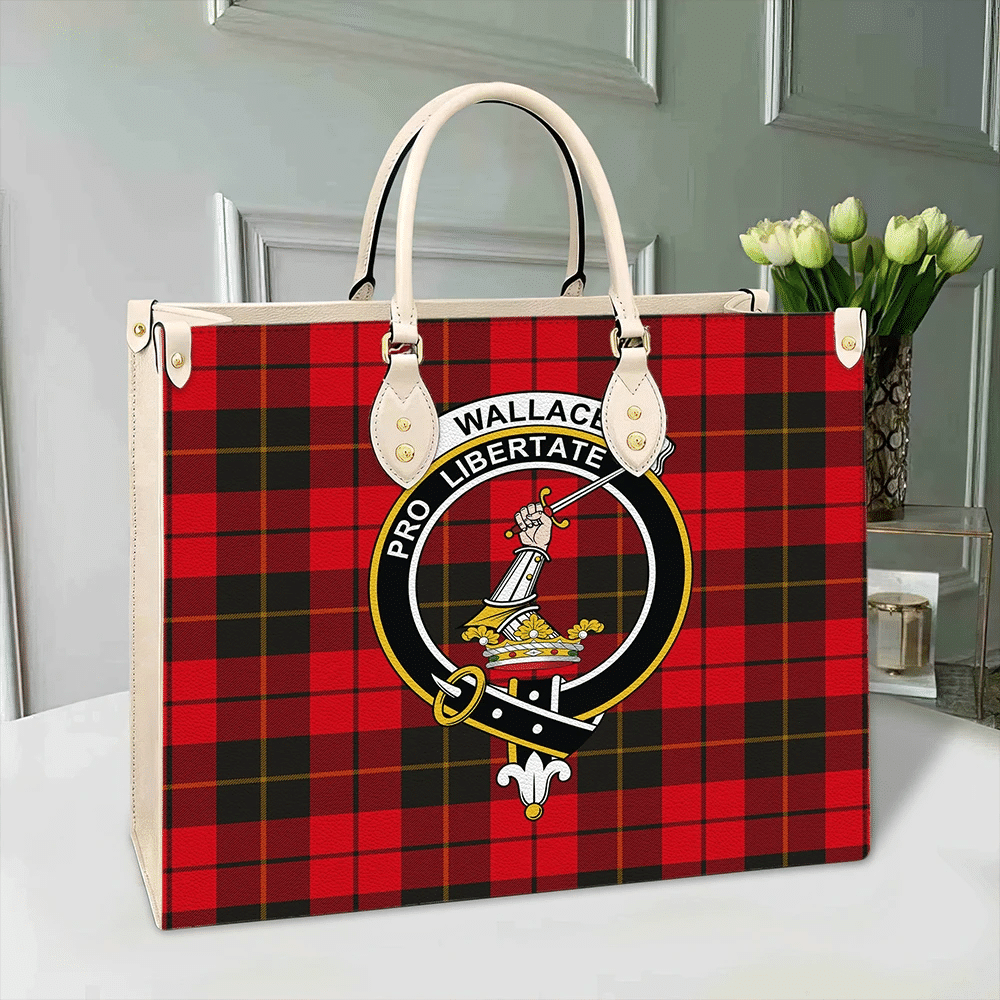 Clan Wallace Weathered Tartan Crest Leather Bag YA70 Clan Wallace Tartan Today   