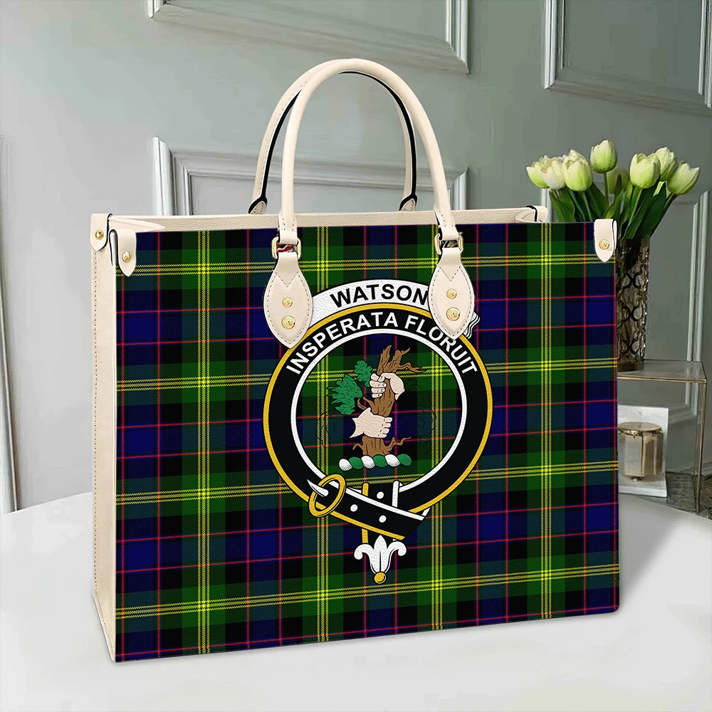 Clan Watson Modern Tartan Crest Leather Bag TK91 Clan Watson Tartan Today   