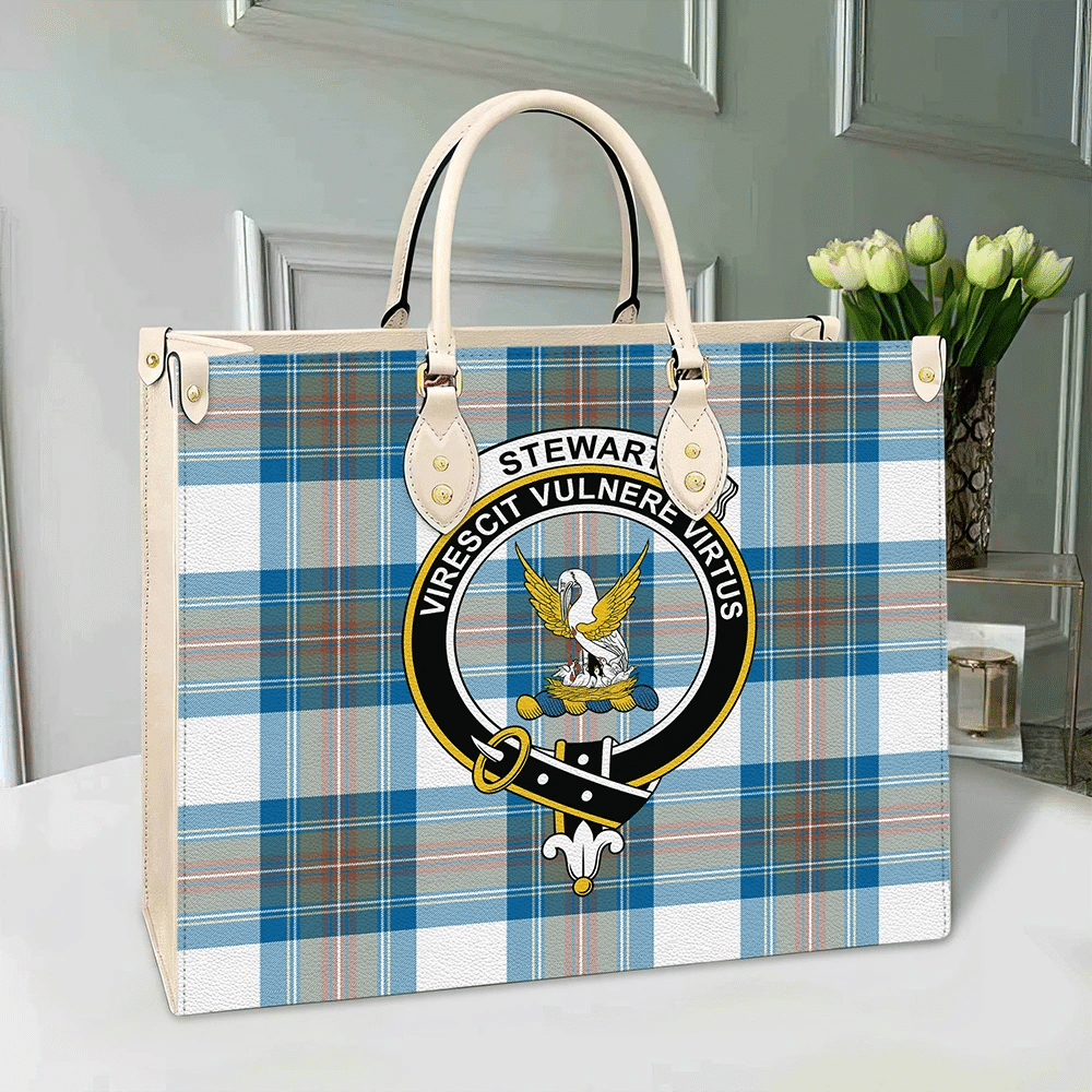 Clan Stewart Muted Blue Tartan Crest Leather Bag KQ99 Clan Stewart Tartan Today   