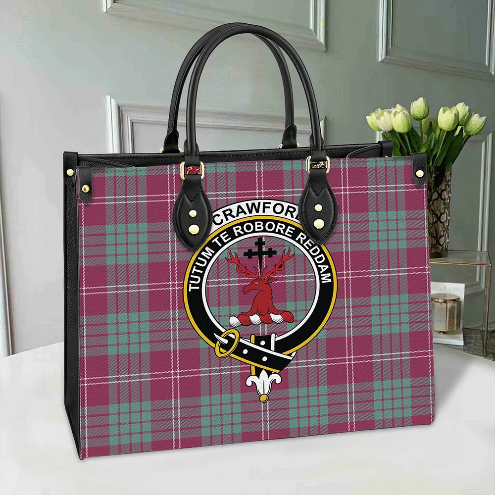 Clan Crawford Ancient Tartan Crest Leather Bag GD15 Clan Crawford Tartan Today   