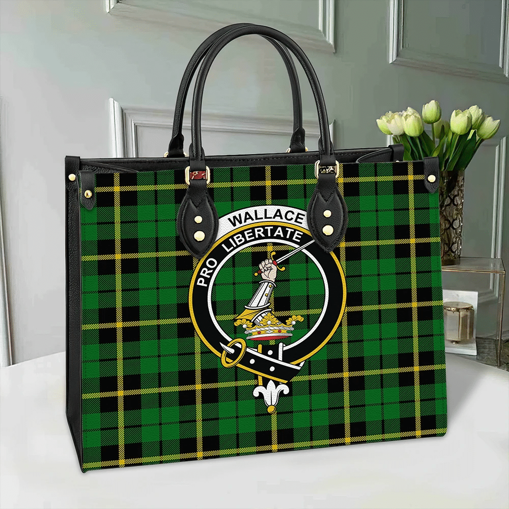 Clan Wallace Hunting Green Tartan Crest Leather Bag ZZ55 Clan Wallace Tartan Today   