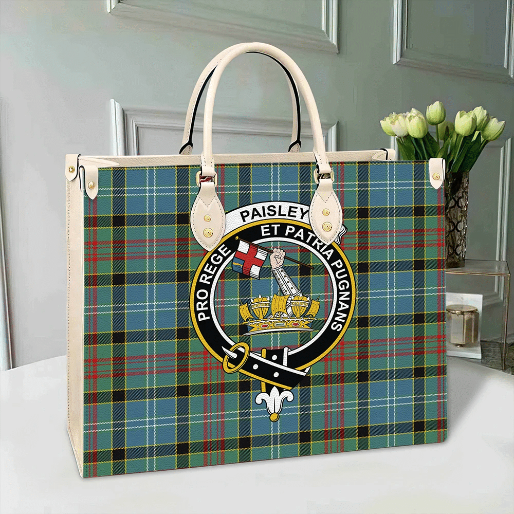 Clan Paisley District Tartan Crest Leather Bag HA22 Clan Paisley Tartan Today   