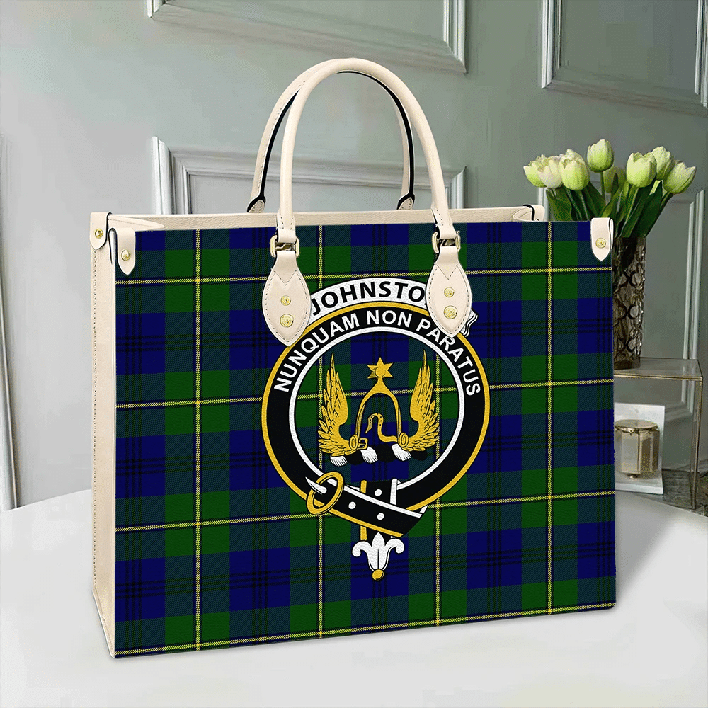 Clan Johnston Modern Tartan Crest Leather Bag VB55 Clan Johnston Tartan Today   