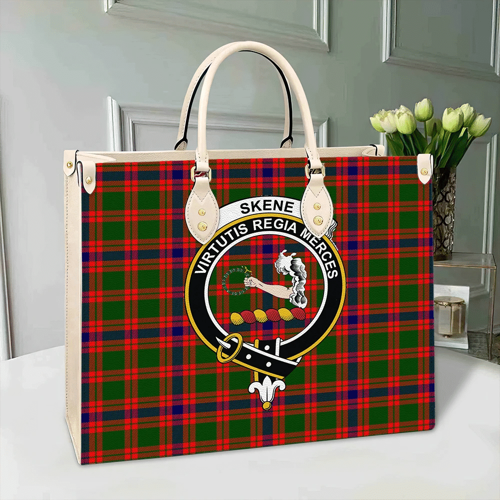 Clan Skene Modern Tartan Crest Leather Bag BL40 Clan Skene Tartan Today   