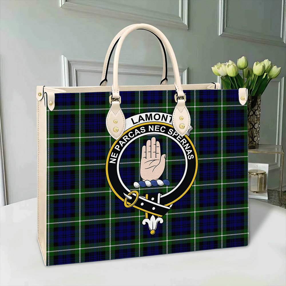 Clan Lamont Modern Tartan Crest Leather Bag QO26 Clan Lamont Tartan Today   
