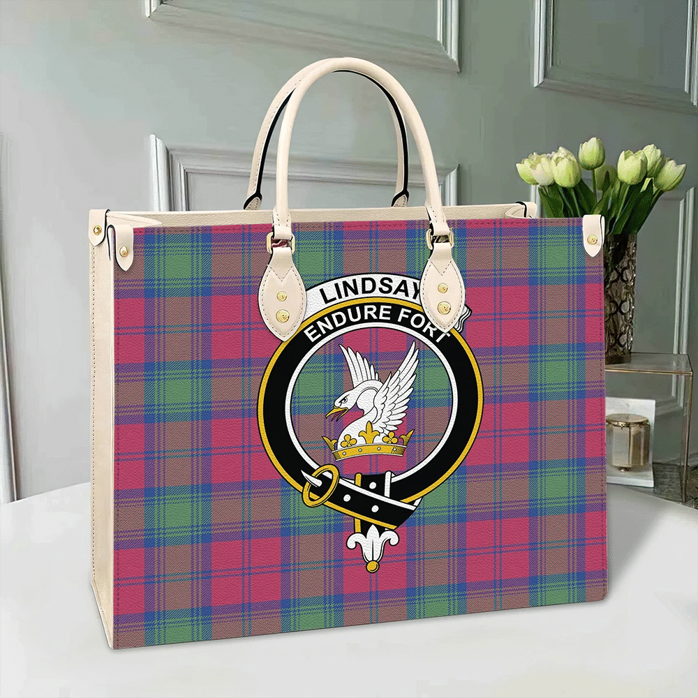 Clan Lindsay Ancient Tartan Crest Leather Bag MC36 Clan Lindsay Tartan Today   