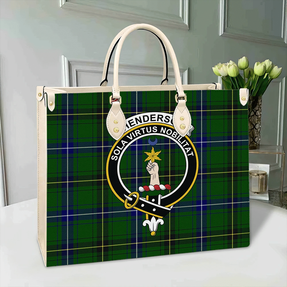 Clan Henderson Modern Tartan Crest Leather Bag EO49 Clan Henderson Tartan Today   