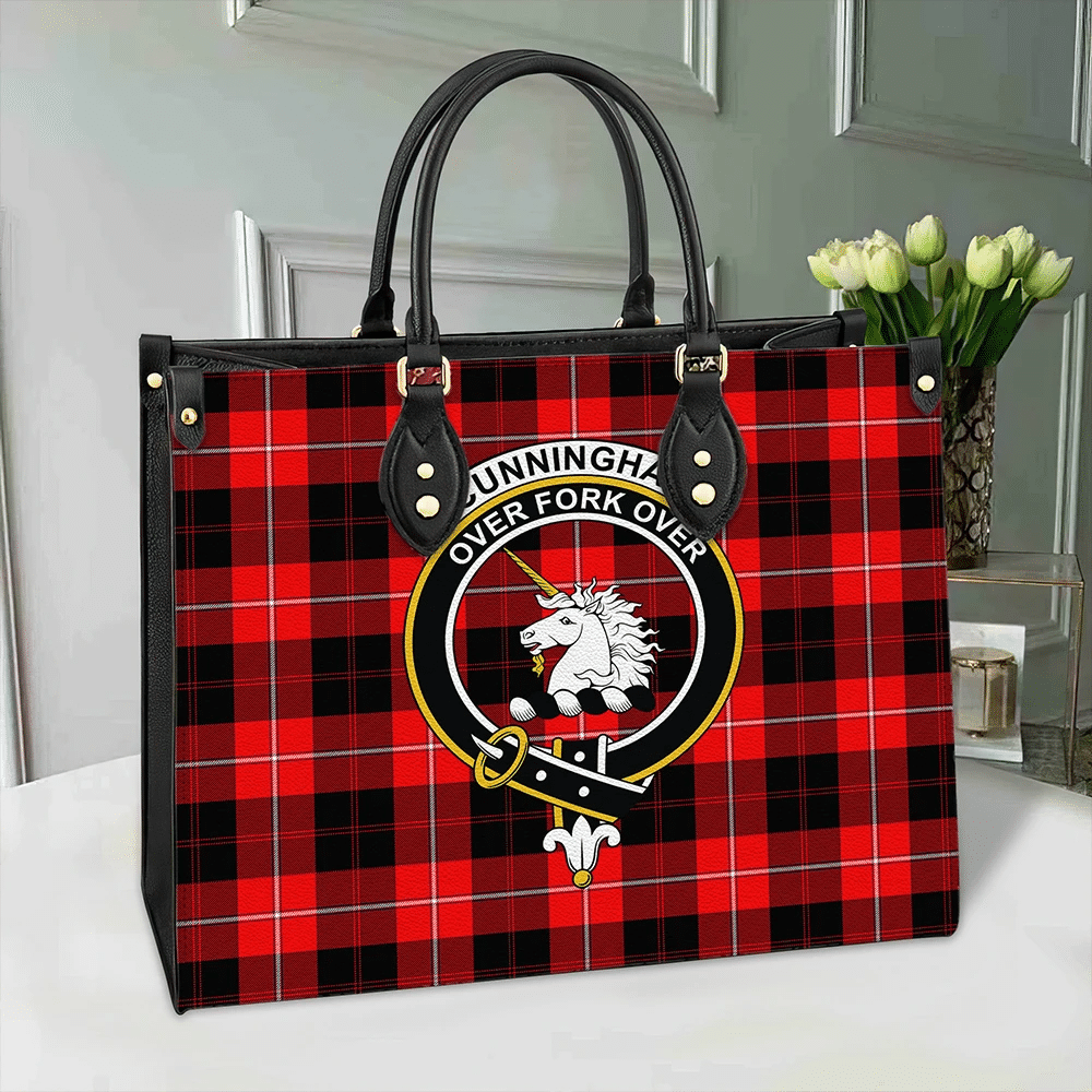 Clan Cunningham Modern Tartan Crest Leather Bag RP17 Clan Cunningham Tartan Today   