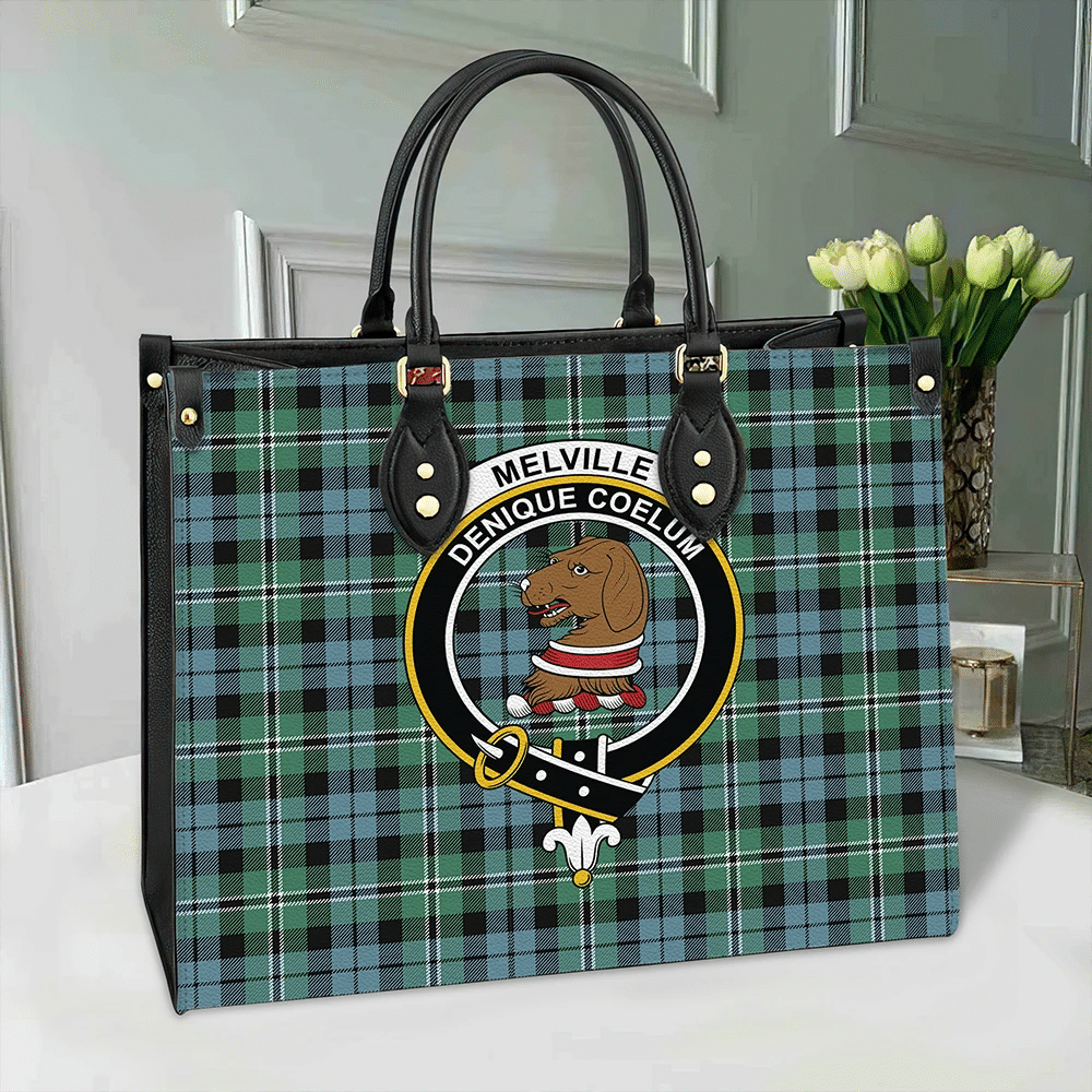 Clan Melville Tartan Crest Leather Bag IX32 Clan Melville Tartan Today   