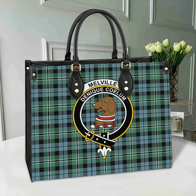 Clan Melville Tartan Crest Leather Bag