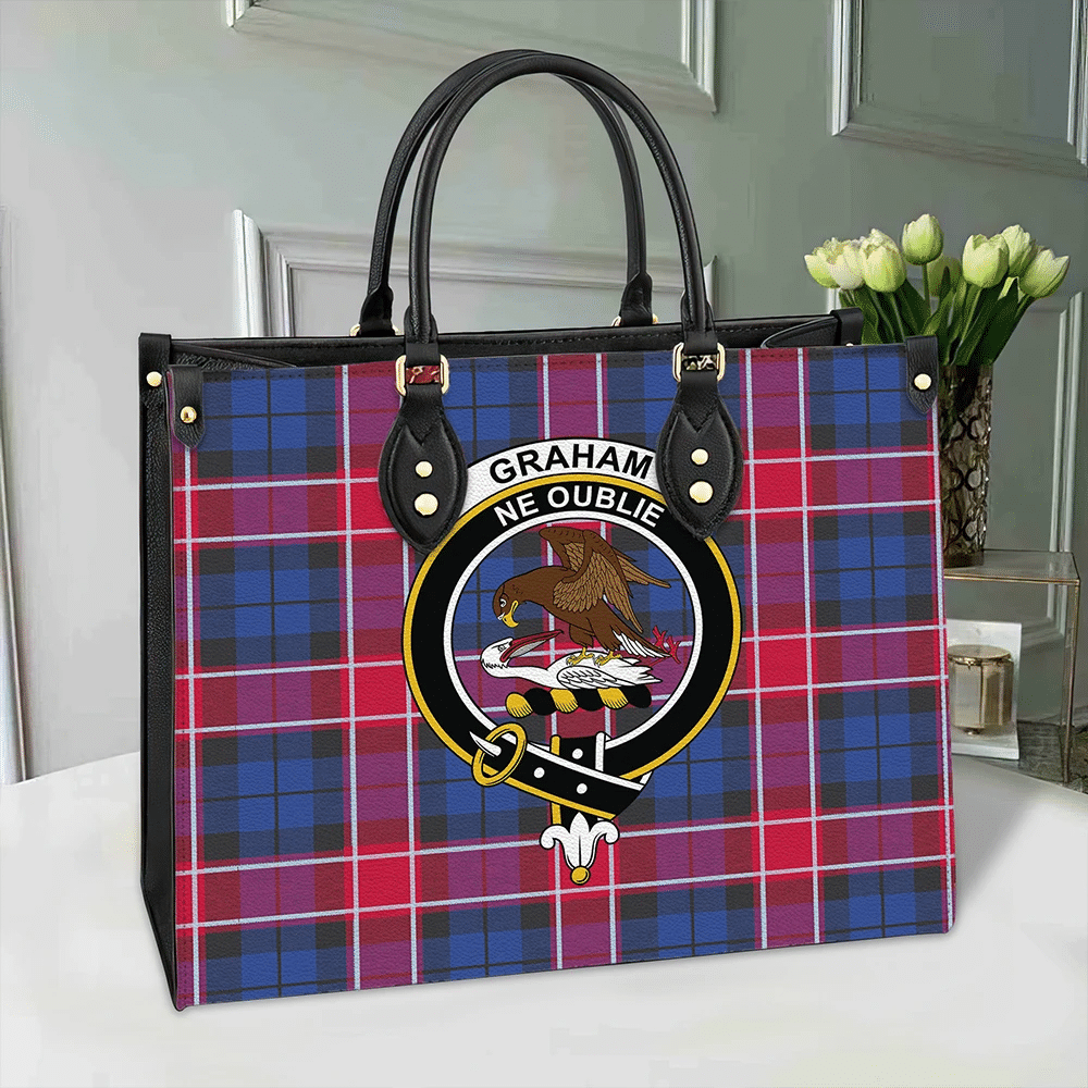 Clan Graham Of Menteith Red Tartan Crest Leather Bag PH41 Clan Graham Tartan Today   