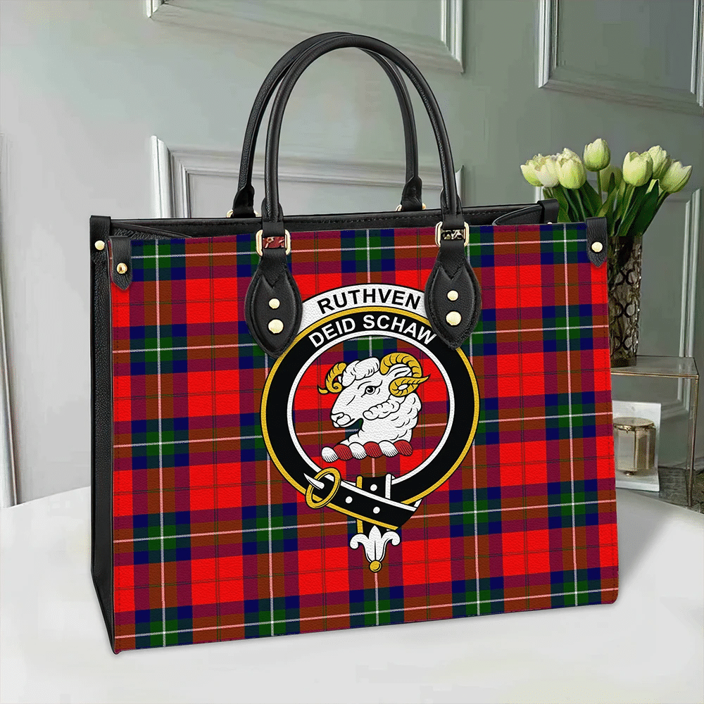 Clan Ruthven Modern Tartan Crest Leather Bag HO31 Clan Ruthven Tartan Today   