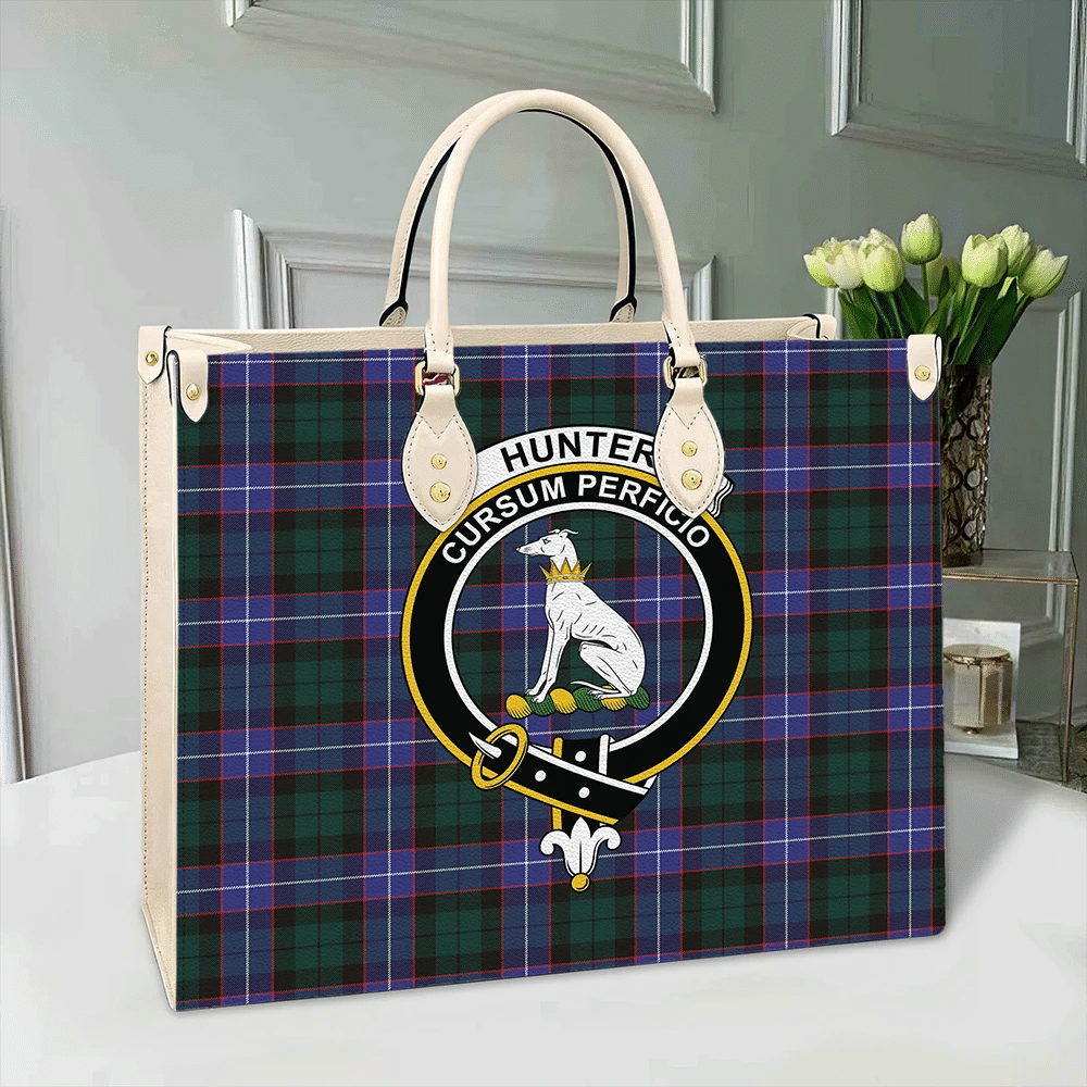 Clan Hunter Modern Tartan Crest Leather Bag XO54 Clan Hunter Tartan Today   