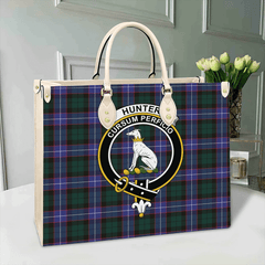 Clan Hunter Modern Tartan Crest Leather Bag XO54 Clan Hunter Tartan Today   