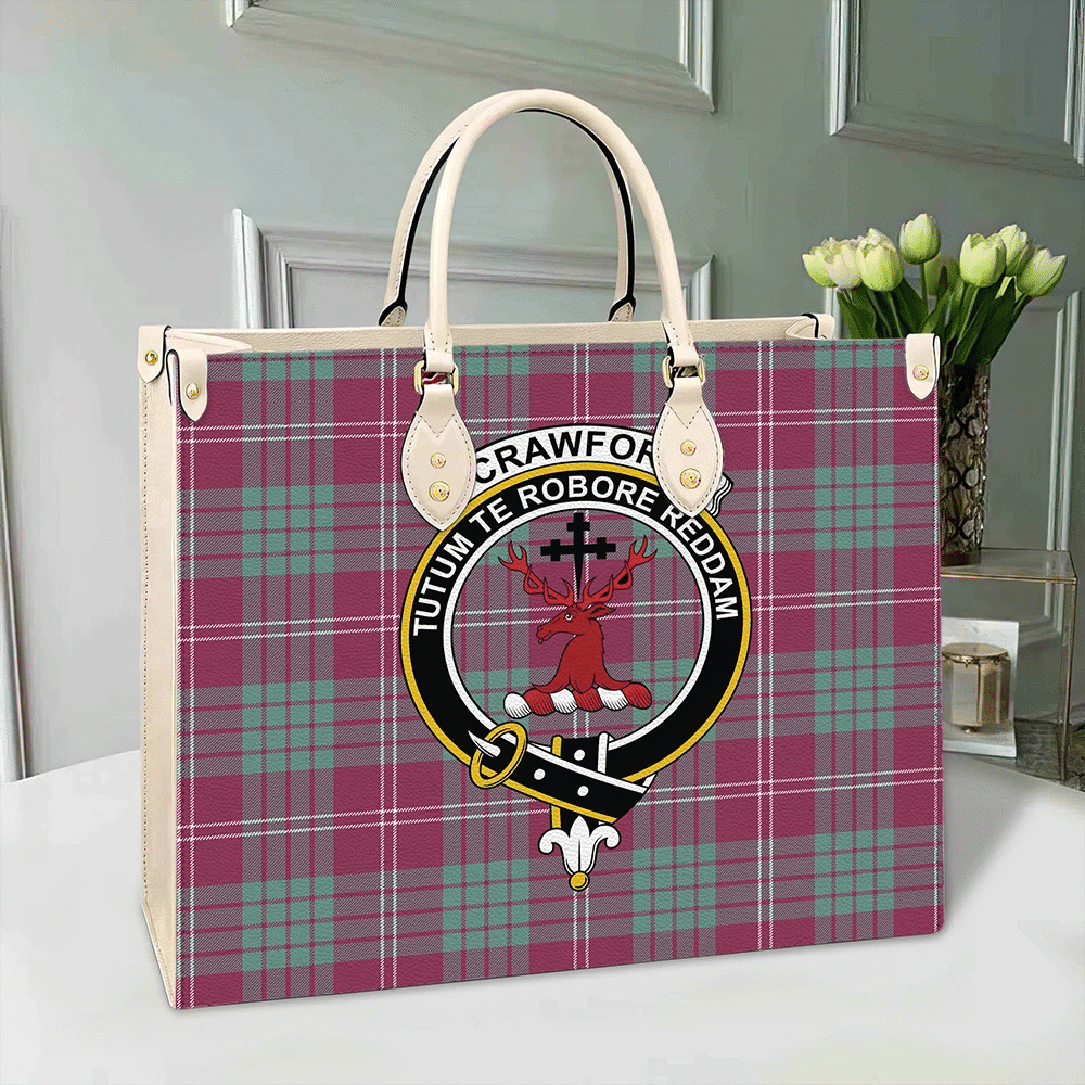 Clan Crawford Ancient Tartan Crest Leather Bag GD15 Clan Crawford Tartan Today   